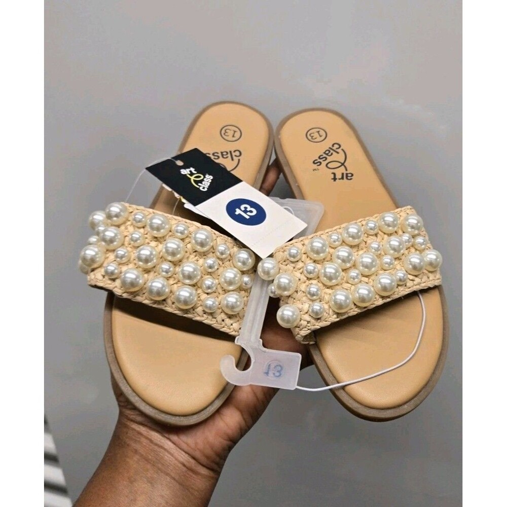 Art Class Girls Heather Pearl Comfort Footbed Sandals Slide Cream Size 13 - Picture 5 of 5